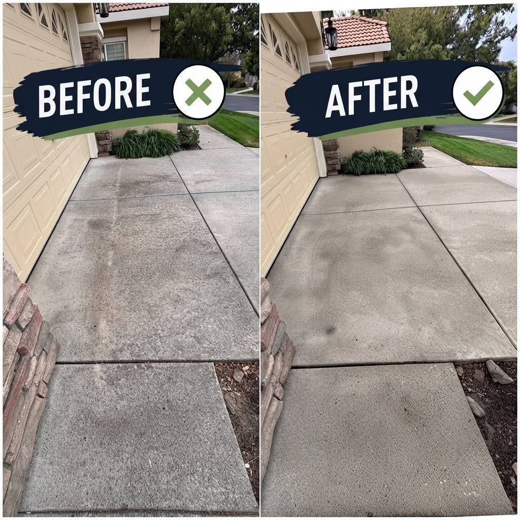 Concrete Pressure Washing in El Dorado Hills, CA Before & After Concrete Pressure Washing in El Dorado Hills, CA Before & After exterior cleaning project